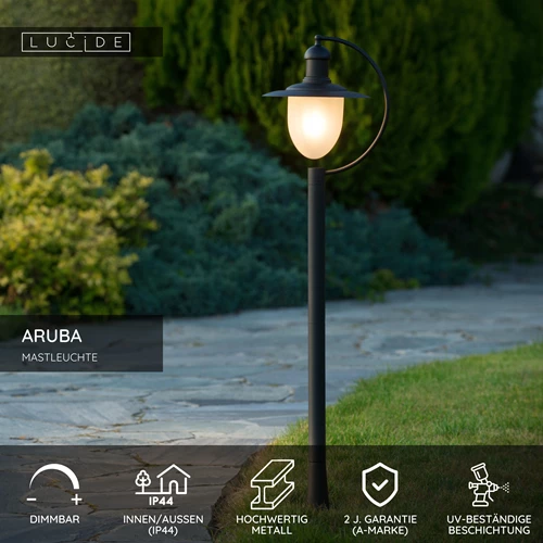 Lucide ARUBA - Mastleuchte - Ø 25 cm - 1xE27 - IP44 - Schwarz - USP